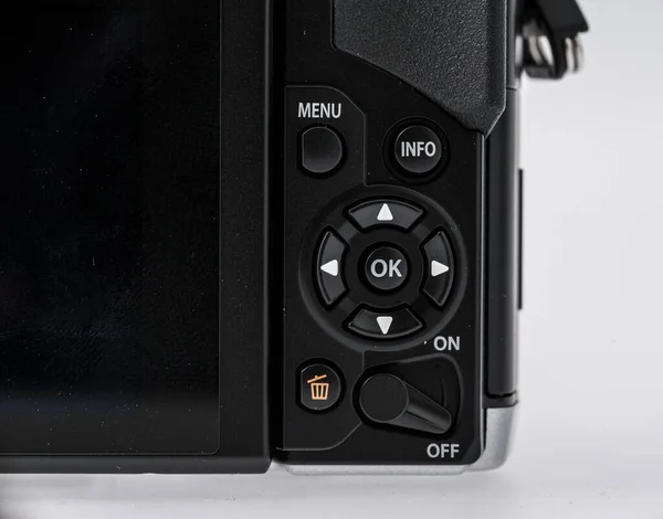 Botões Traseiros Controles Uma Câmera Digital Sem Espelho — Fotografia de Stock