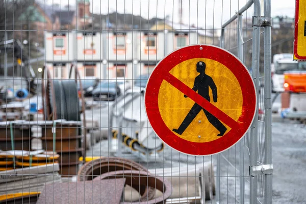 Pedestres Proibidos Assinar Por Obras Rodoviárias — Fotografia de Stock
