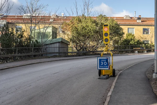 Göteborg Sveç Şubat 2023 Nşaat Alanı Yakınlarında Geçici Trafik Lambası — Stok fotoğraf