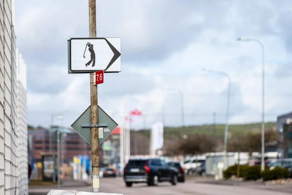 Gothenburg Švédsko Března 2023 Ukazatel Ukazující Cestu Golfové Driving Range — Stock fotografie