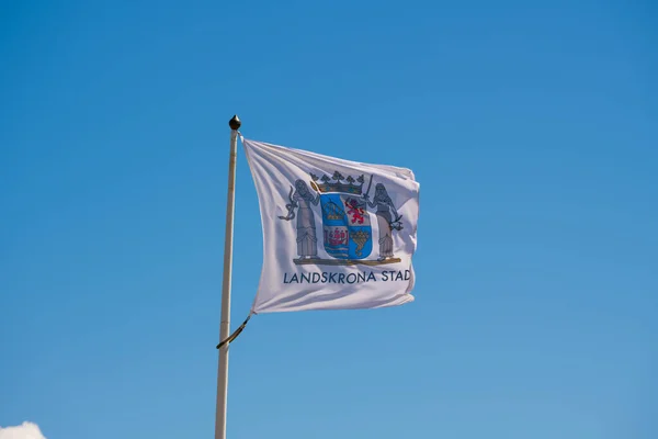 Landskrona Juli 2022 Landskrona Kommuns Flagga — Stockfoto