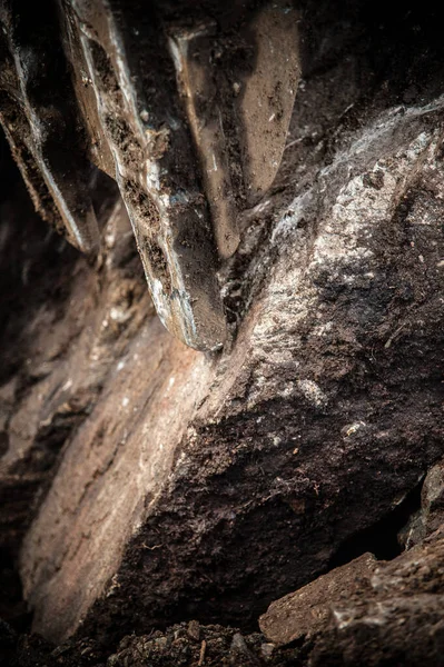 Dentes Uma Escavadora Arranhando Uma Pedra — Fotografia de Stock