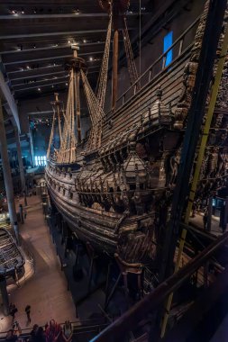 Stockholm, İsveç - 4 Temmuz 2018: Vasa savaş gemisinin kıç manzarası.