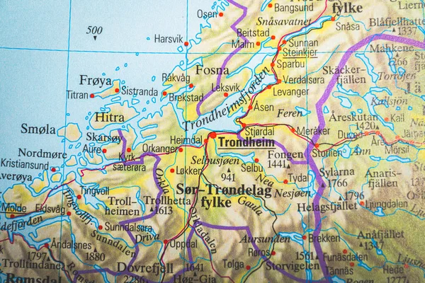 ノルウェーのTrondheimの地図 ストック画像