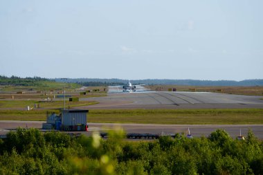 Landvetter, İsveç - 28 Mayıs 2023: Landvetter Got 'a Lufthansa uçağı indi.