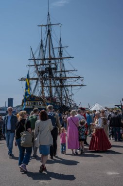 Göteborg, İsveç - 3 Haziran 2023: Göteborg limanındaki Hintli taklitçi Gotheborg.