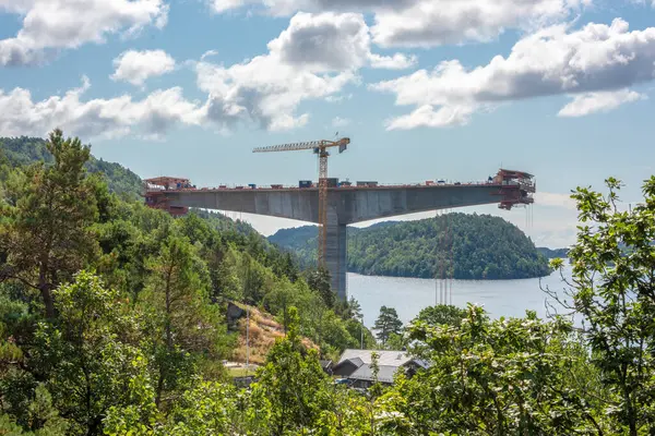 Kristiansand Νορβηγία Αυγούστου 2021 Γέφυρα Trysfjorden Υπό Κατασκευή — Φωτογραφία Αρχείου