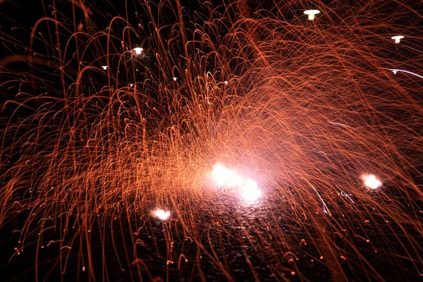 Yellow Ground Fireworks Asphalt Exploding — Zdjęcie stockowe