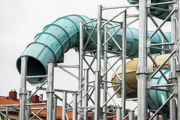 Water slides of a water park under construction.