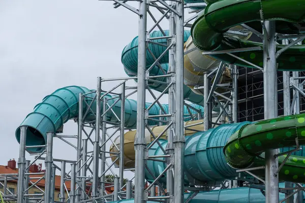 Water slides of a water park under construction.