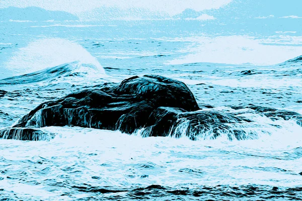 冬の嵐の間に崖に衝突する波 ストック画像