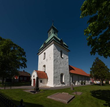 Falkenberg, İsveç - 29 Mayıs 2021: Sankt Laurentii kyrka, Falkenberg.