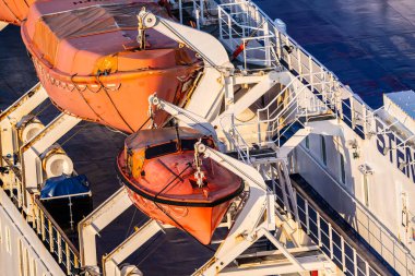 Göteborg, İsveç - 05 Mart 2024: Büyük bir feribotun filikaları.