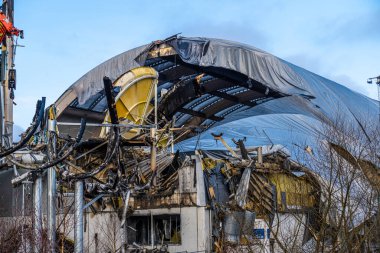 Göteborg, İsveç - 24 Şubat 2024: Yangından sonra Liseberg Oceana su parkının kalıntıları.