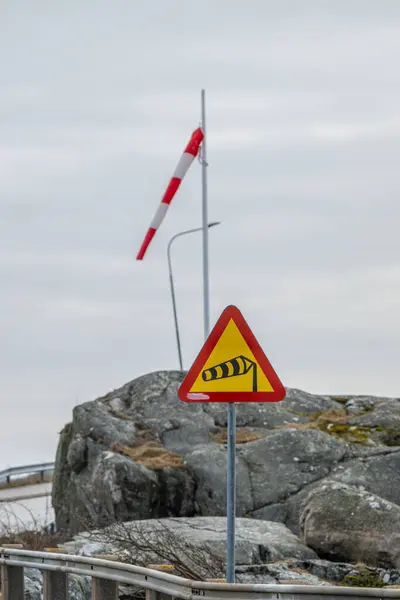 Road sign warning for strong winds.