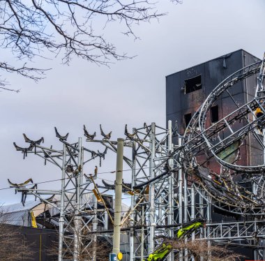 Göteborg, İsveç - 24 Şubat 2024: Yangından sonra Liseberg Oceana su parkının kalıntıları.