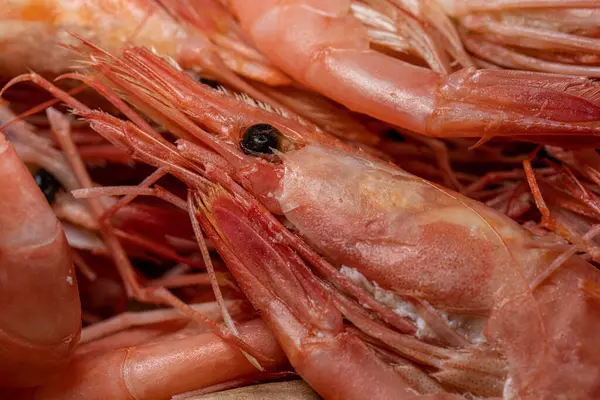 Detail photo of boiled red shrimp ready to be eaten.