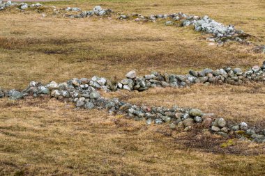 Eski taş çitler tarlaları geçiyor.