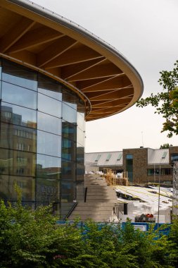 Göteborg, İsveç - Eylül 03 2023: Dünya Volvo 'nun dış inşaatı devam ediyor.