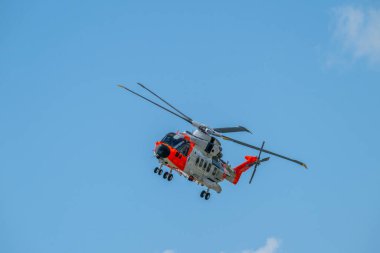 Sola, Norveç - 16 Haziran 2024: Agusta-Westland AW-101 Norveç Hava Kuvvetleri arama ve kurtarma helikopteri.