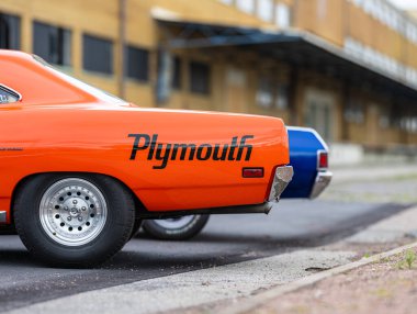 Gothenburg, Sweden - August 24 2024: Rear of a red 1970 Plymouth Belvedere. clipart