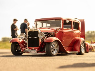 Gothenburg, Sweden - september 07 2024: Red 1931 Ford Tudor on display. clipart