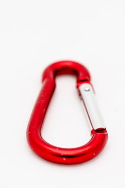 Shiny red and silver carabiner hook
