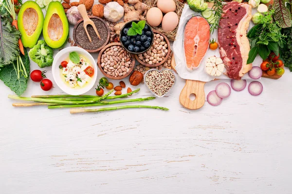 Ketogene Low Carbs Diät Zutaten Für Die Auswahl Gesunder Lebensmittel — Stockfoto