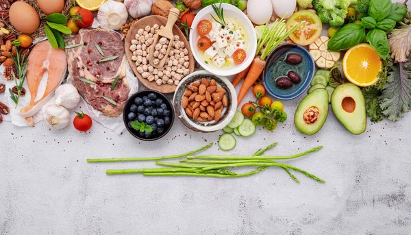 Concepto Dieta Baja Carbohidratos Cetogénicos Ingredientes Para Selección Alimentos Saludables Imagen De Stock