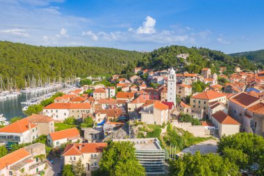 Hırvatistan 'ın Dalmaçya kentindeki Skradin kentinin hava manzarası