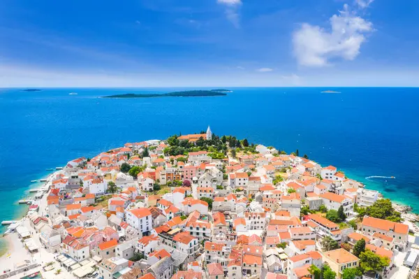 Miasto Primosten Panorama Lotu Ptaka Dalmacja Chorwacja — Zdjęcie stockowe