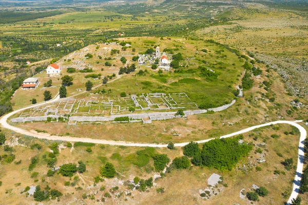 Aerial View Ancient Varvaria Historic Site Hill Dalmatia Croatia — Stock Photo, Image