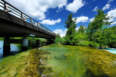 Beautiful green Mreznica river in Belavici village in Croatia, natural landscape clipart