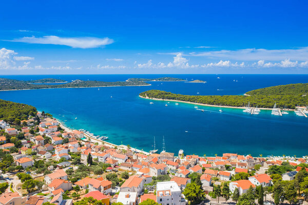Panoramic view of Adriatic town of Rogoznica, Dalmatia, Croatia