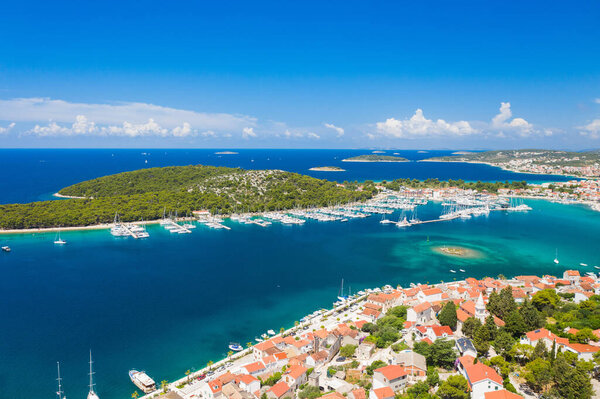 Panoramic view of Adriatic town of Rogoznica, Dalmatia, Croatia