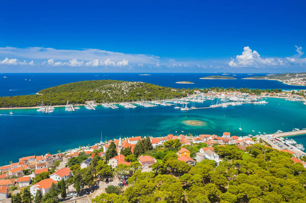 Panoramic view of Adriatic town of Rogoznica, Dalmatia, Croatia