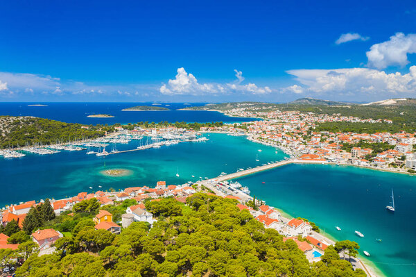 Panoramic view of Adriatic town of Rogoznica, Dalmatia, Croatia