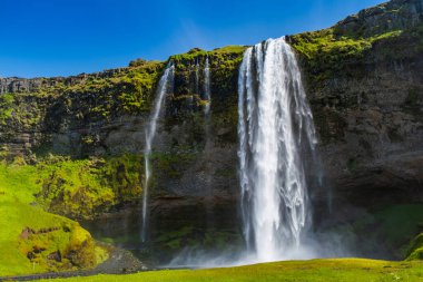 Seljalandfoss Şelalesi, İzlanda 'nın güneydoğusunda popüler bir turizm merkezi.