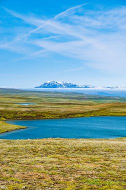 Manzara, deniz kıyıları ve kuzey doğu İzlanda 'daki dağlar