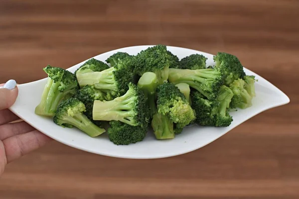 Boiled Broccoli White Bowl — Stok fotoğraf