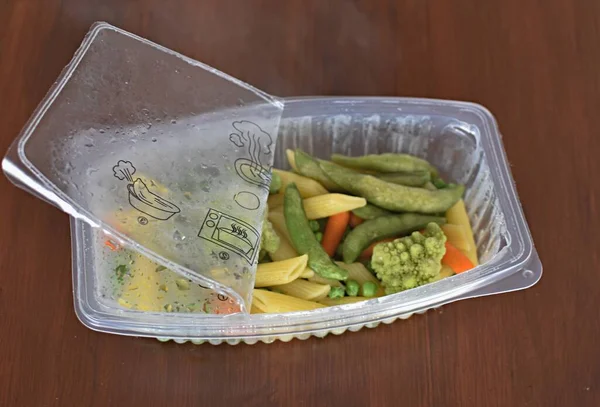 food in microwave plastic packaging