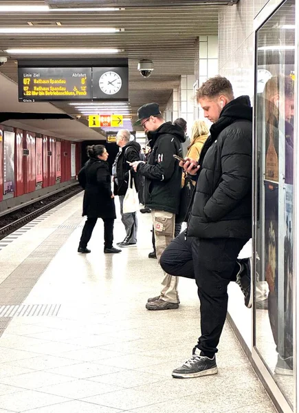 Berlin Germany March 2023 Passengers Subway Smartphones — Stock Photo, Image