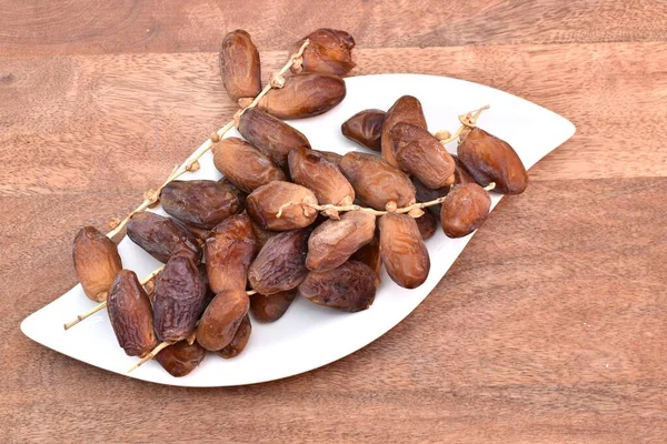 Dried Dates Branches Lie Plate — Stock Photo, Image