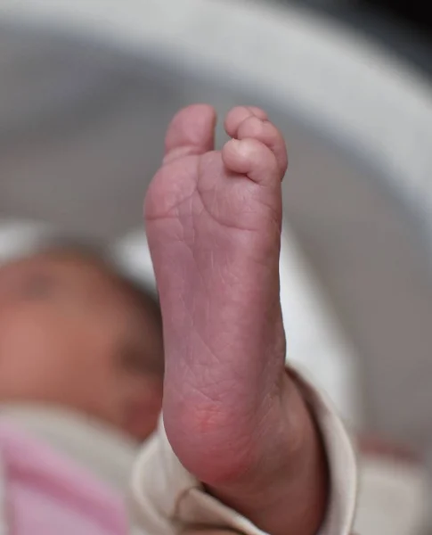 Bara Foten Ett Nyfött Barn Närbild — Stockfoto