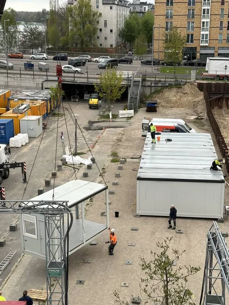 Berlin Germany April 2023 Installation Containers Construction Site Spandau Area — Stock Photo, Image