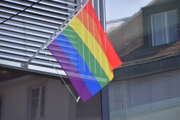 Lgbt Flag Hanging Wall Building — Stock Photo, Image