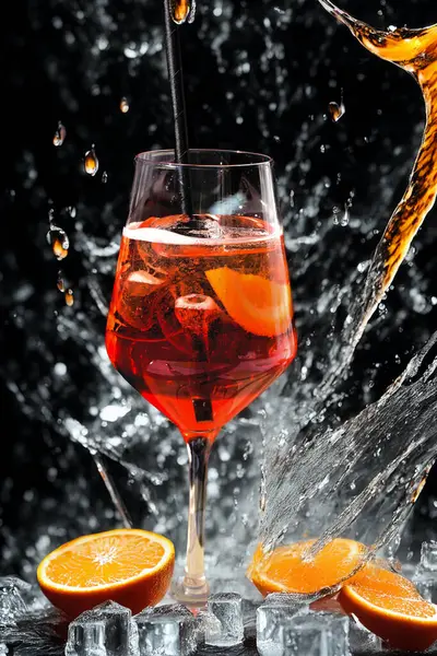 Portakal dilimli aperol içeceği ve arka planda biraz meyve suyu.