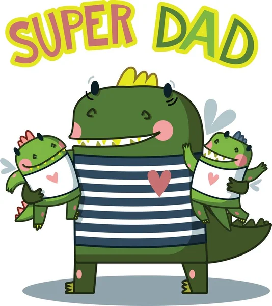 Super Papa Dragón Feliz Día Del Padre — Archivo Imágenes Vectoriales