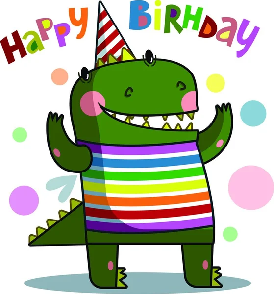 Lindo Dragón Verde Desea Feliz Cumpleaños — Archivo Imágenes Vectoriales