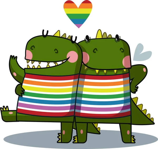 Zwei Süße Grüne Drachen Bei Der Schwulenparade — Stockvektor